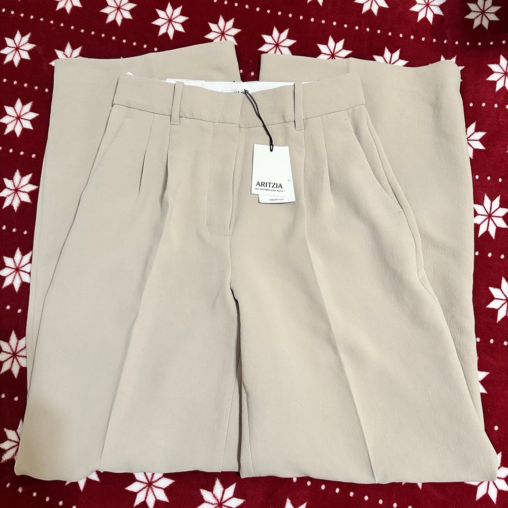 Aritzia Light Tan Pleated Pants